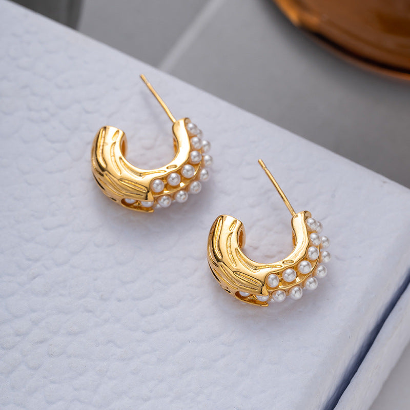 GoldenPearl ZJX-169 Bali Earrings - Elegant Korean Style Hoops with Classic Pearl Charm