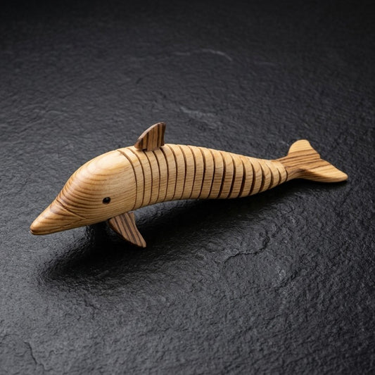 Handcrafted Articulated Wooden Dolphin – Flexible Decorative Desk Toy & Wooden Fish Sculpture