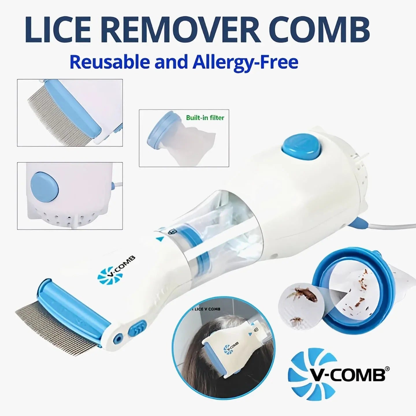 Premium Stainless Steel Anti Lice Metal Comb with 4 Filters | Fine Tooth Head Lice & Nit Removal Comb