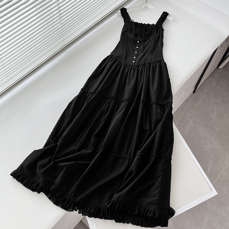 Ava-Extra Long Pleated Front Buckle Design Dress