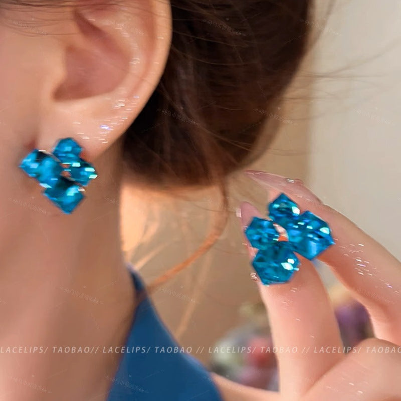 RubyGlow PJX-121 Crystal Earrings - Korean Style Sparkling Red Stones with Elegant Feminine Charm