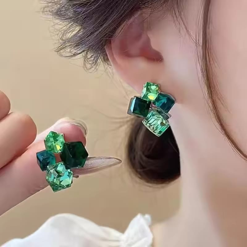 RubyGlow PJX-121 Crystal Earrings - Korean Style Sparkling Red Stones with Elegant Feminine Charm