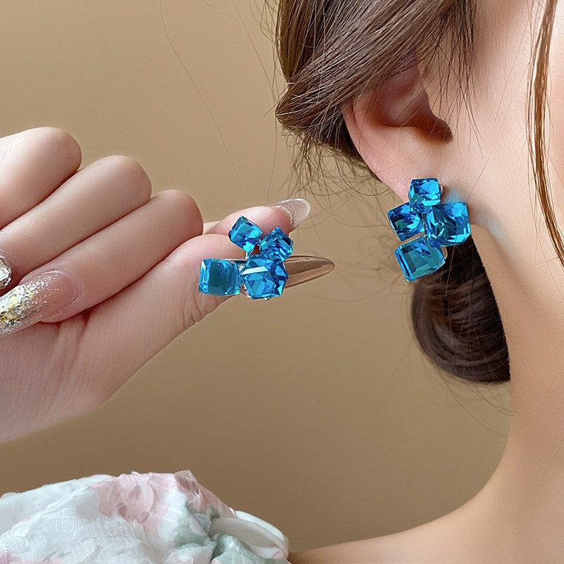 RubyGlow PJX-121 Crystal Earrings - Korean Style Sparkling Red Stones with Elegant Feminine Charm