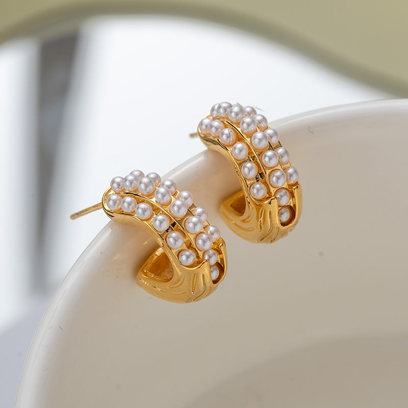 GoldenPearl ZJX-169 Bali Earrings - Elegant Korean Style Hoops with Classic Pearl Charm