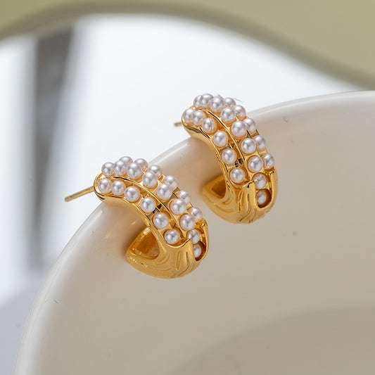 GoldenPearl ZJX-169 Bali Earrings - Elegant Korean Style Hoops with Classic Pearl Charm
