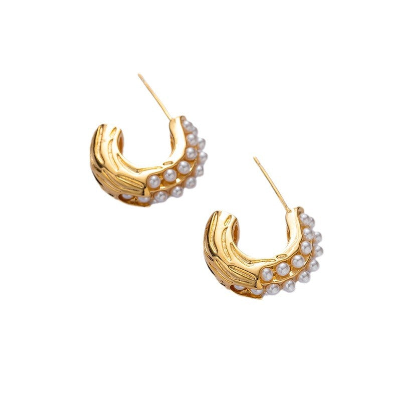 GoldenPearl ZJX-169 Bali Earrings - Elegant Korean Style Hoops with Classic Pearl Charm