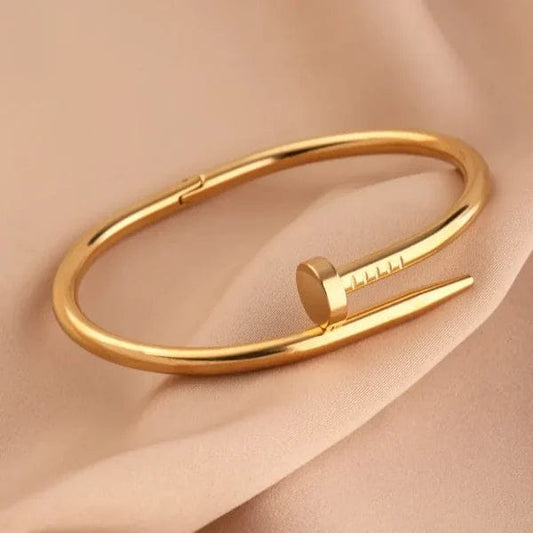 LuxeNail QVT-139 Bracelet - Iconic Nail Style Stainless Steel Bangle with Elegant Gold Finish