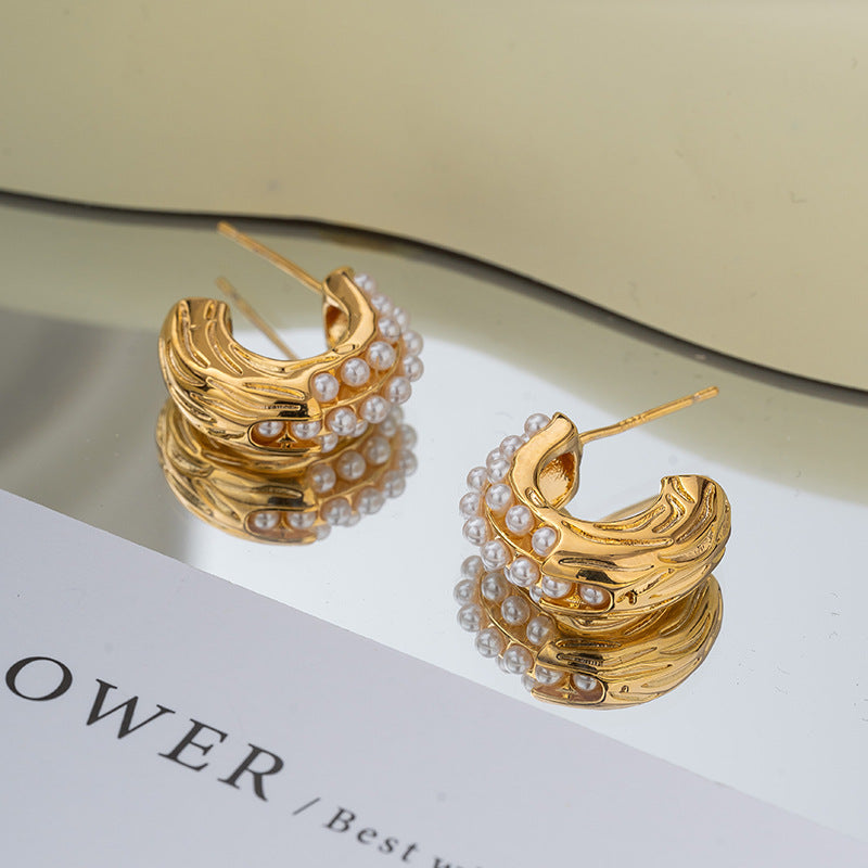 GoldenPearl ZJX-169 Bali Earrings - Elegant Korean Style Hoops with Classic Pearl Charm
