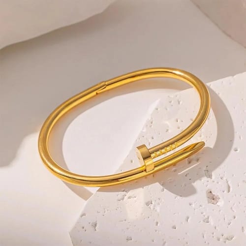 LuxeNail QVT-139 Bracelet - Iconic Nail Style Stainless Steel Bangle with Elegant Gold Finish