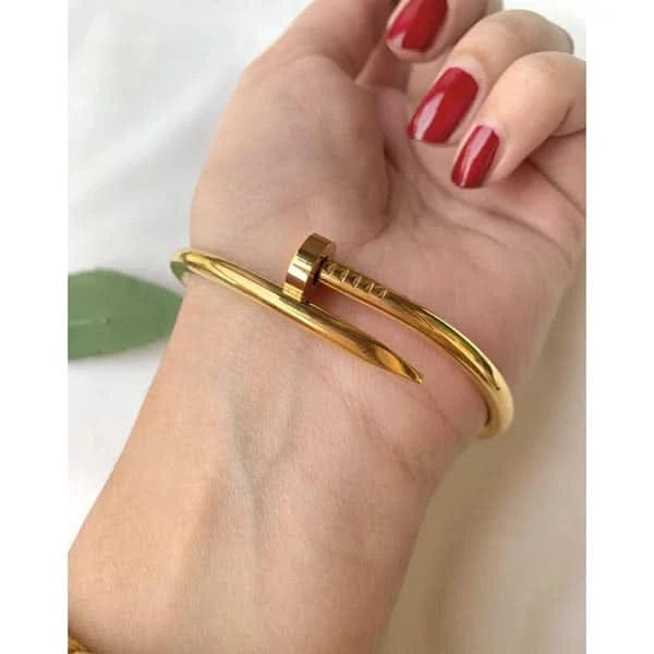 LuxeNail QVT-139 Bracelet - Iconic Nail Style Stainless Steel Bangle with Elegant Gold Finish