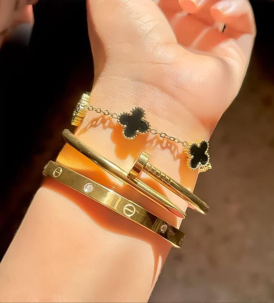 Golden Grace Trio Bangles – 3 Piece Stainless Steel Stack Set for Women