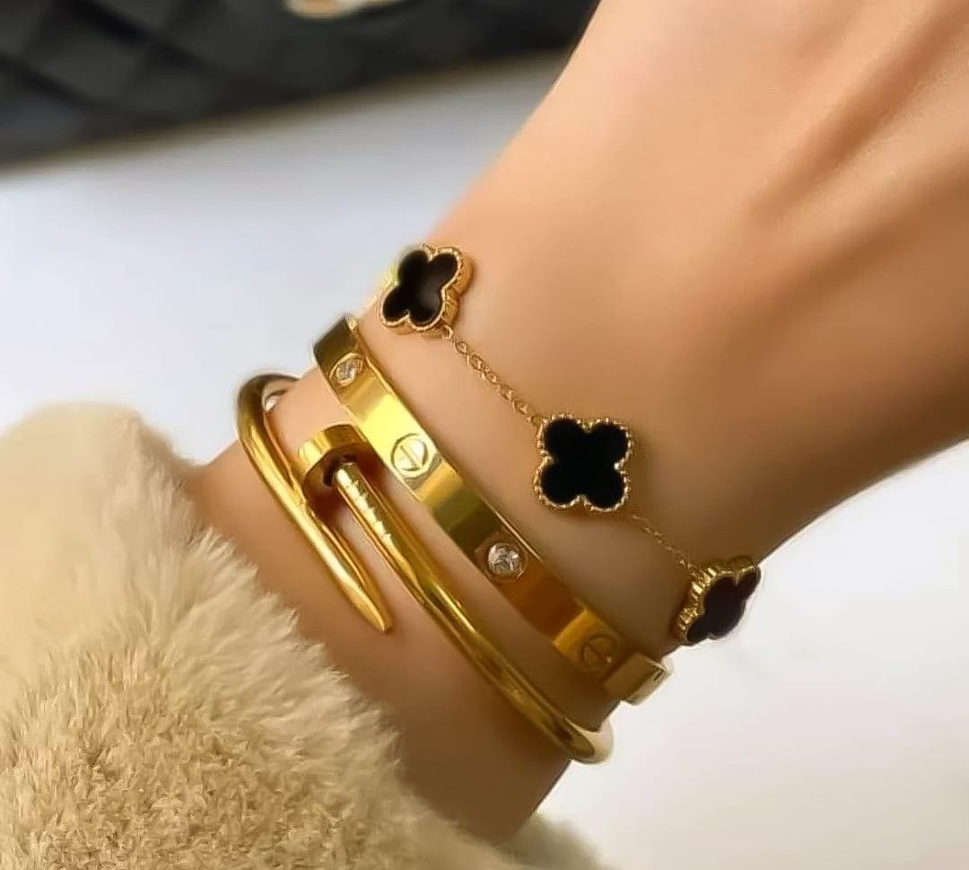 Golden Grace Trio Bangles – 3 Piece Stainless Steel Stack Set for Women