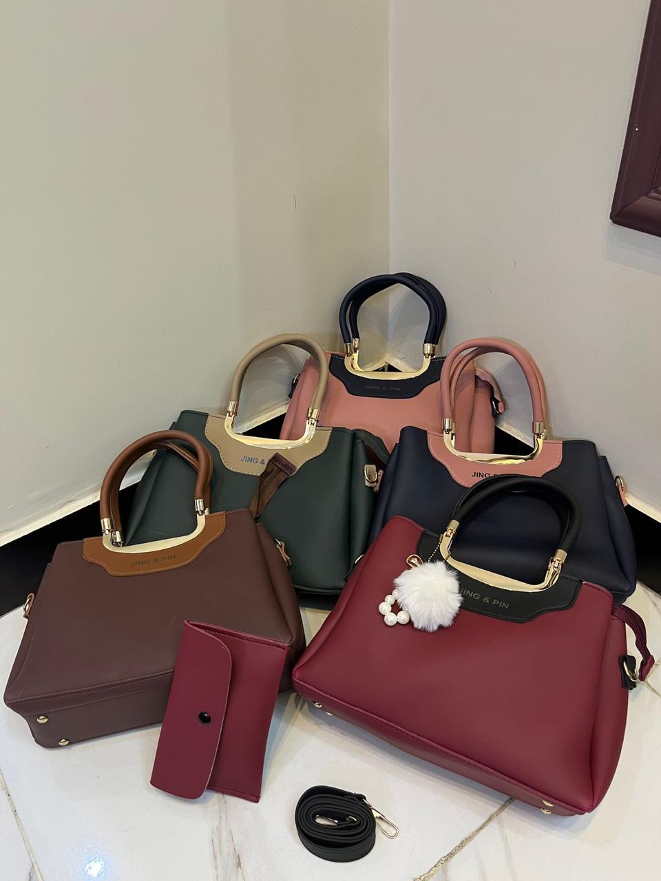 JING & PIN Premium Ladies Handbag Set – Elegant Black Clutch & Convertible Shoulder Bag with Strap Option
