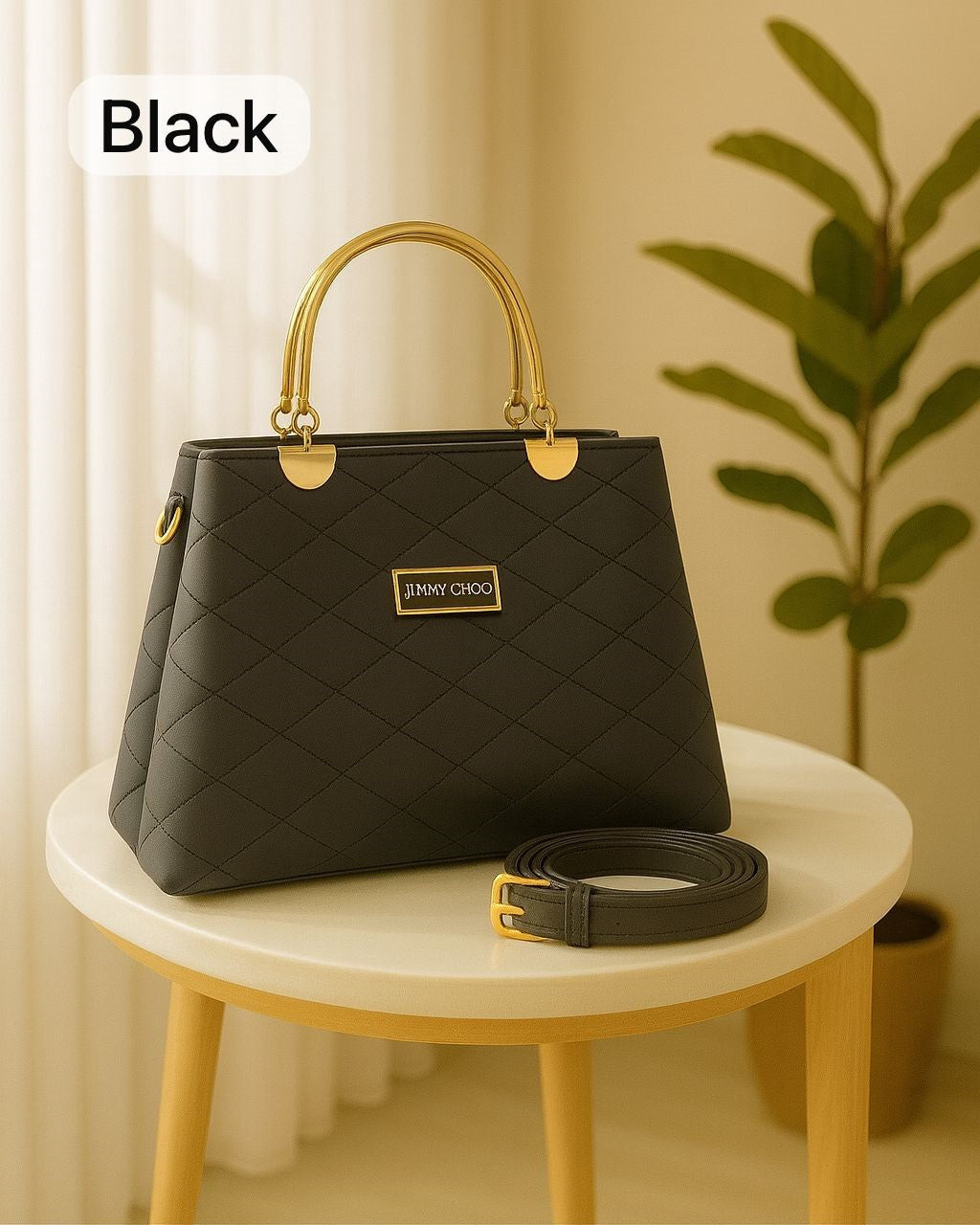 Noir Luxe Quilted Tote – Premium Faux Leather Shoulder Handbag with Gold Handles (Black)