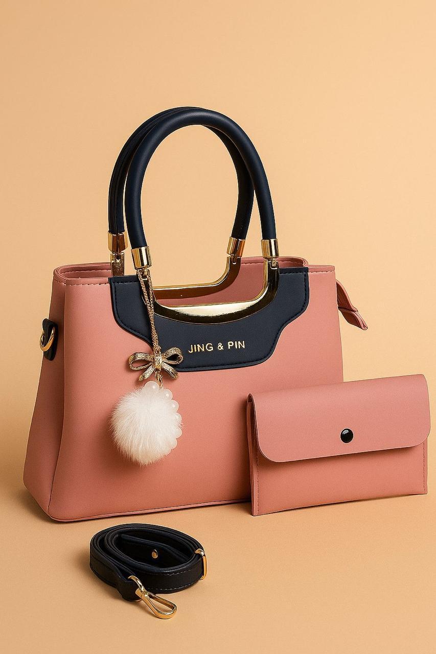 JING & PIN Premium Ladies Handbag Set – Elegant Black Clutch & Convertible Shoulder Bag with Strap Option