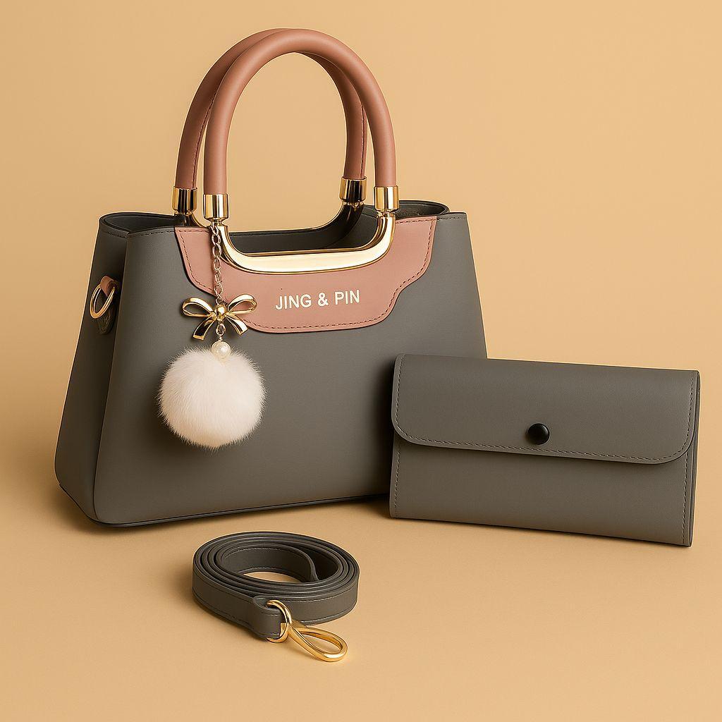 JING & PIN Premium Ladies Handbag Set – Elegant Black Clutch & Convertible Shoulder Bag with Strap Option