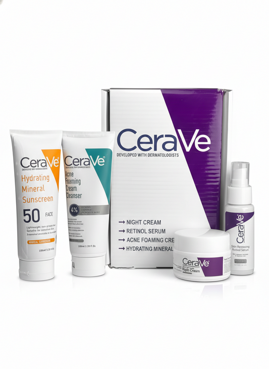 CeraVe Complete Glow & Repair Skincare Kit – SPF 50 Sunscreen, Acne Cleanser, Retinol Serum & Night Cream Set