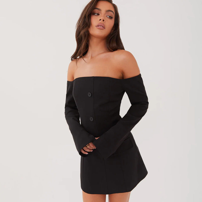 Arabella-Chic Off-Shoulder Slim-Fit Dress with Long Sleeves