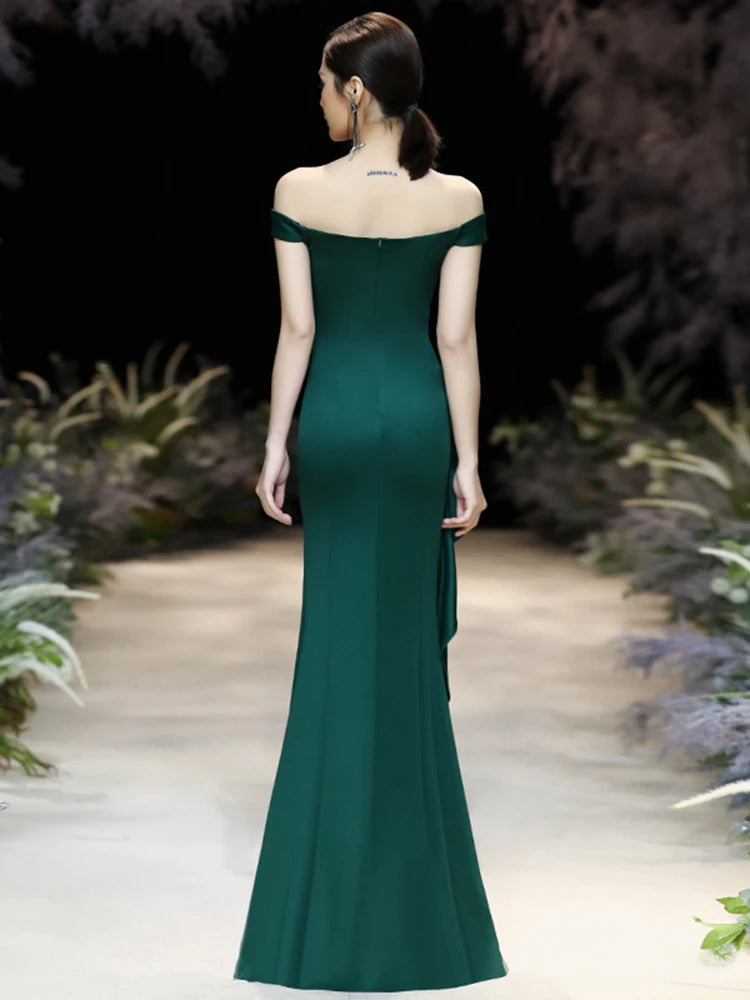 Elegant Dark Green Mermaid Gown - Sleeveless Boat Neck Party Dress