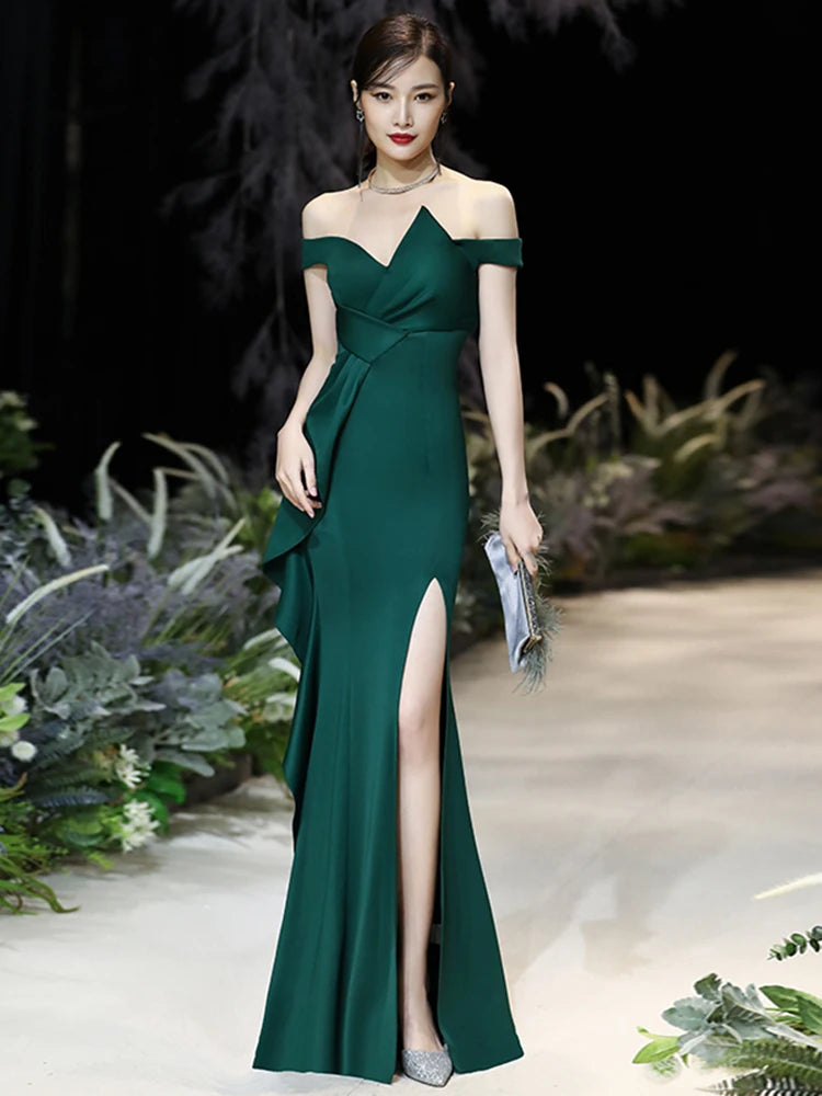 Elegant Dark Green Mermaid Gown - Sleeveless Boat Neck Party Dress