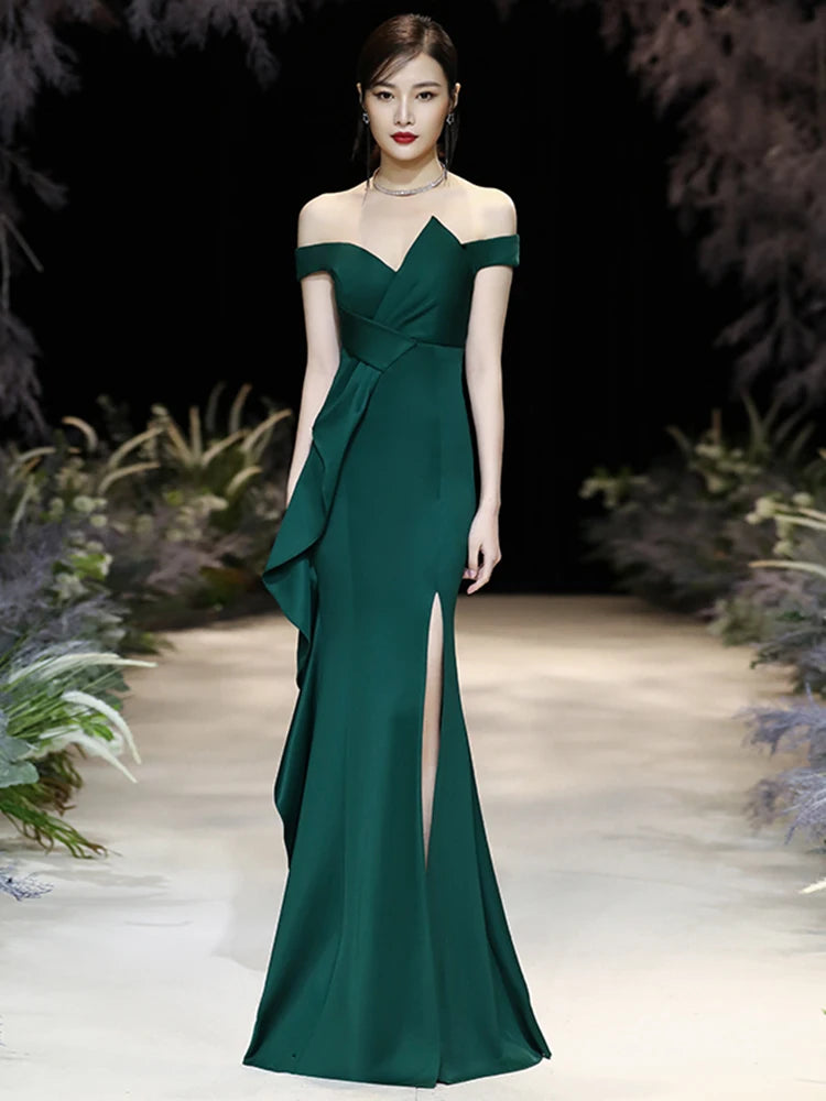 Elegant Dark Green Mermaid Gown - Sleeveless Boat Neck Party Dress