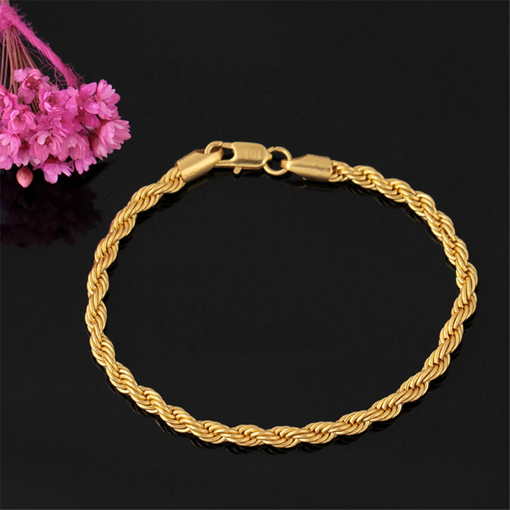 Freya-18K Gold Plated Jewelry Set - 4mm Twisted Chain Necklace & Bracelet