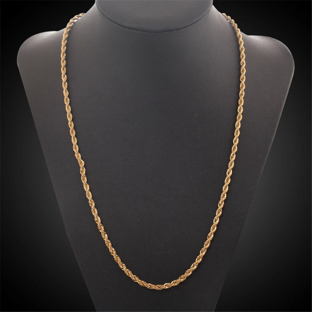 Freya-18K Gold Plated Jewelry Set - 4mm Twisted Chain Necklace & Bracelet