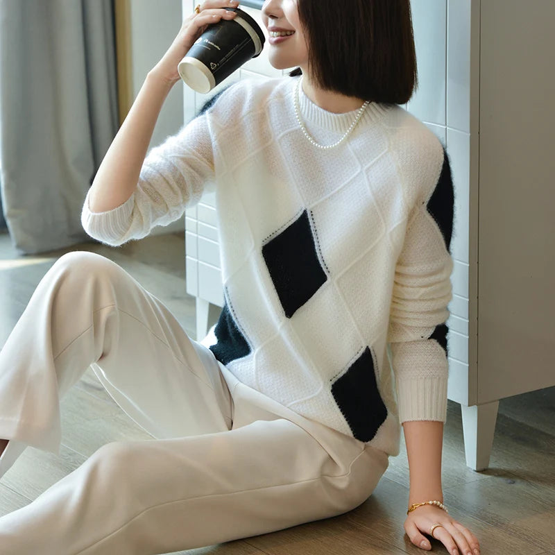 Sienna-Inspired Pure Wool O-Neck Sweater