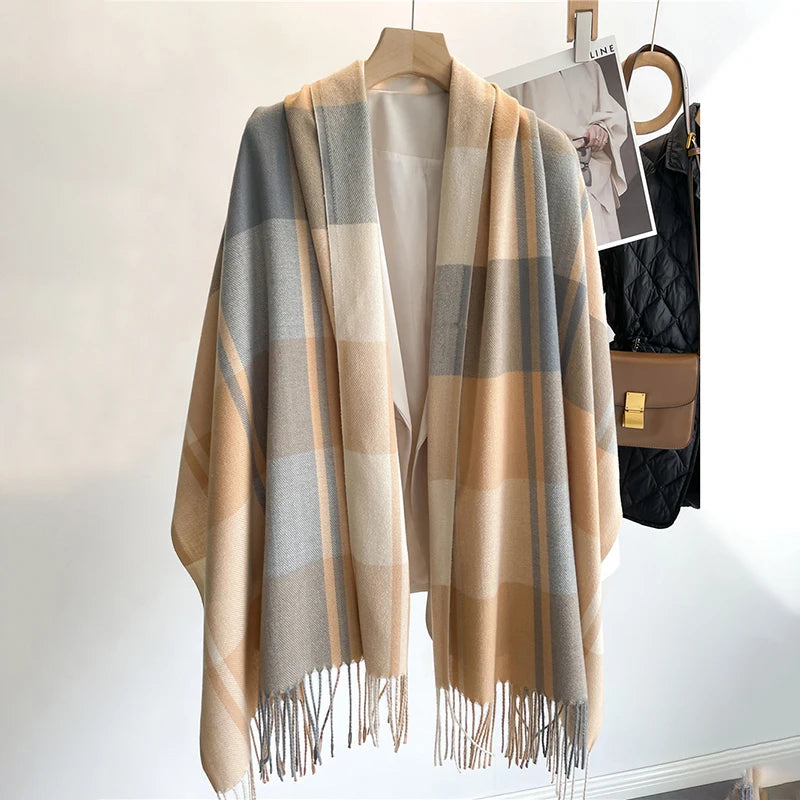 Zara-Warm Cashmere Plaid Blanket Scarf