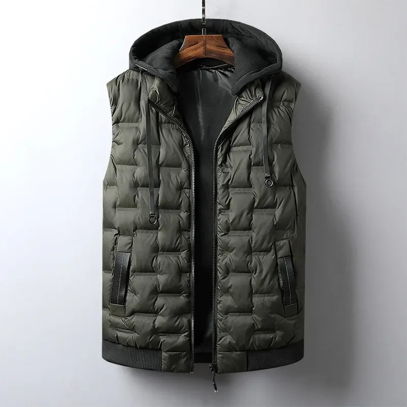 Ezra-Hooded Vest Detachable Cap Windproof Thicken Winter Waistcoat