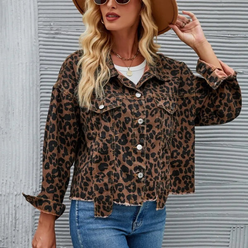 Fashion Leopard Print - Women's Tassel Hem Jacket