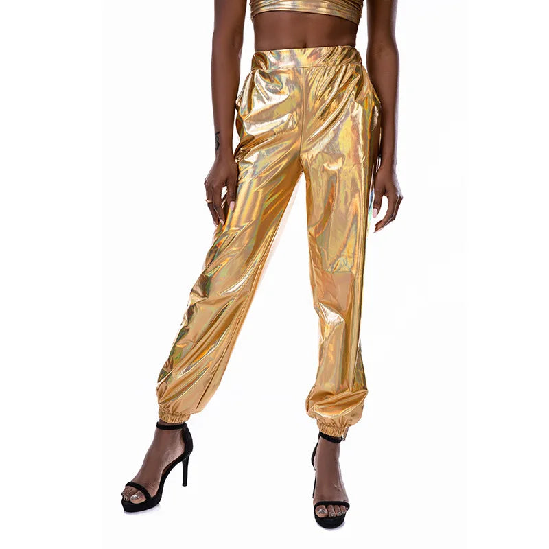 Women's Holographic Nightclub Dance Trousers - Hip Hop DJ Stage Party Pants