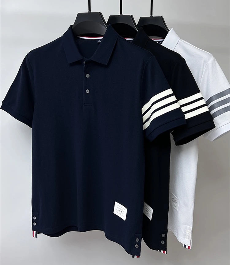 Otis-Luxury Stripe Korean High-End 100% Cotton Polo Shirt