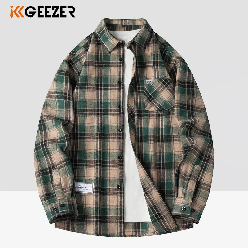 Luca-Casual Green Dress Plaid Flannel Shirt