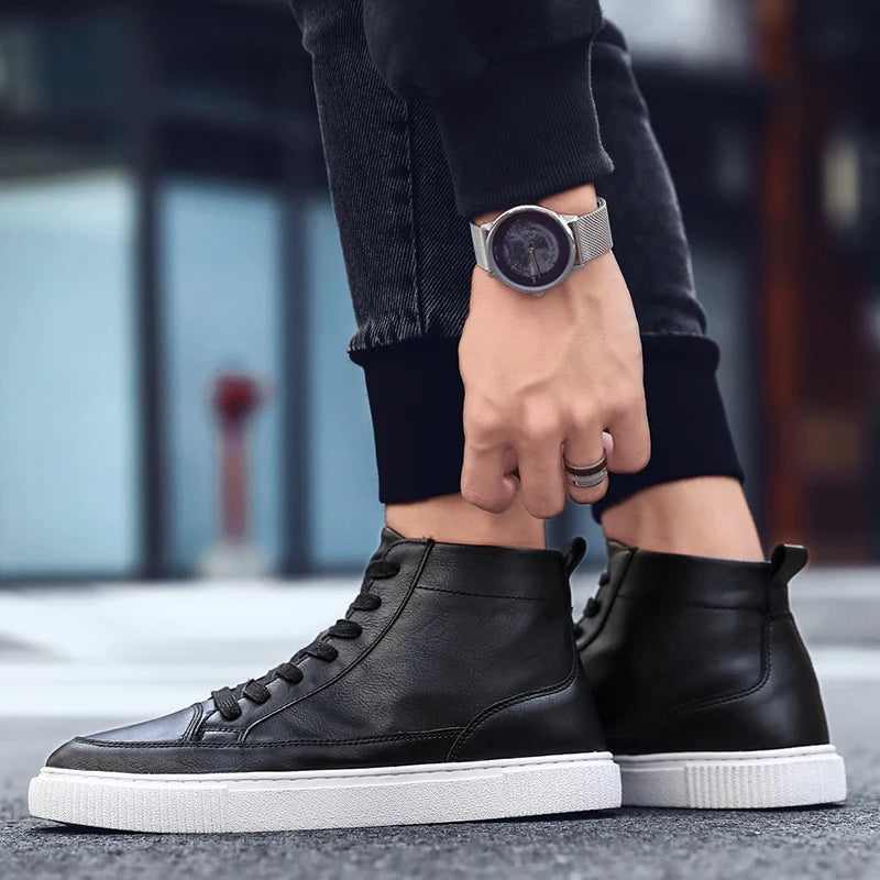 Fashion Casual - Men's High-Top Leather Sneakers