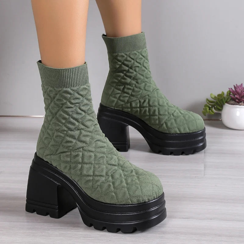 Violet-Knitted Chunky Stretch Sock Boots