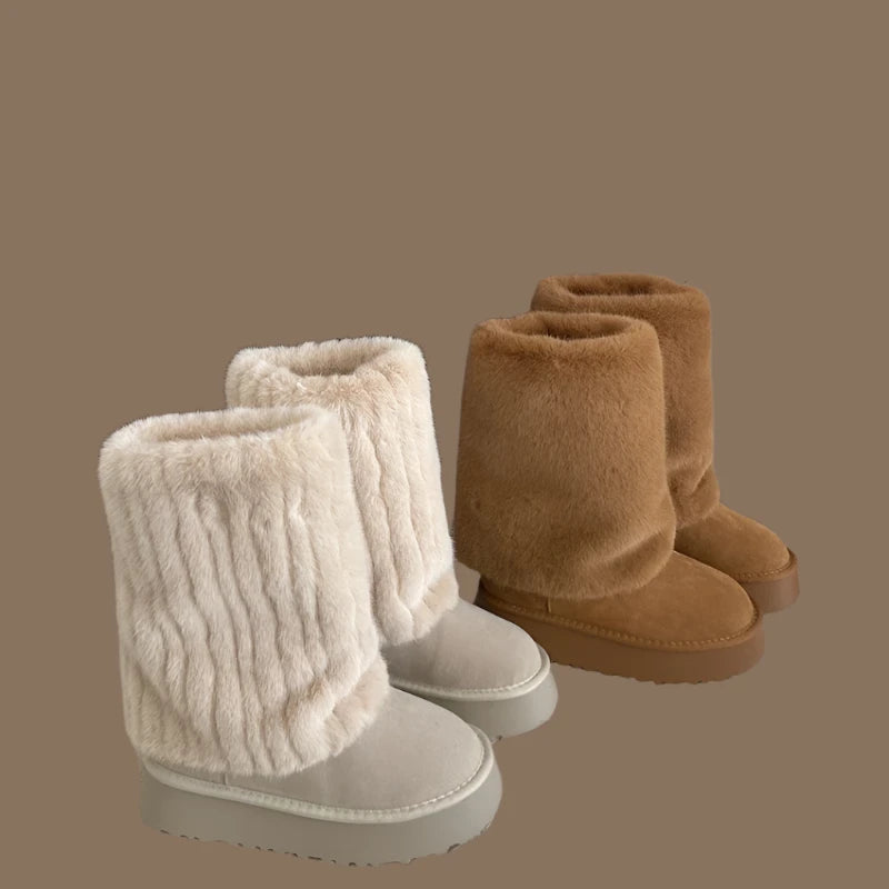 Evie-Fur Snow Warm Designer Platform Plush Chelsea Boots