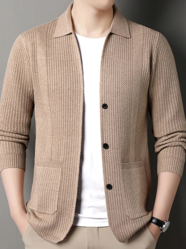 Rory-Cotton Lapel Cardigan Jacket-Thin Knitted Sweater Coat