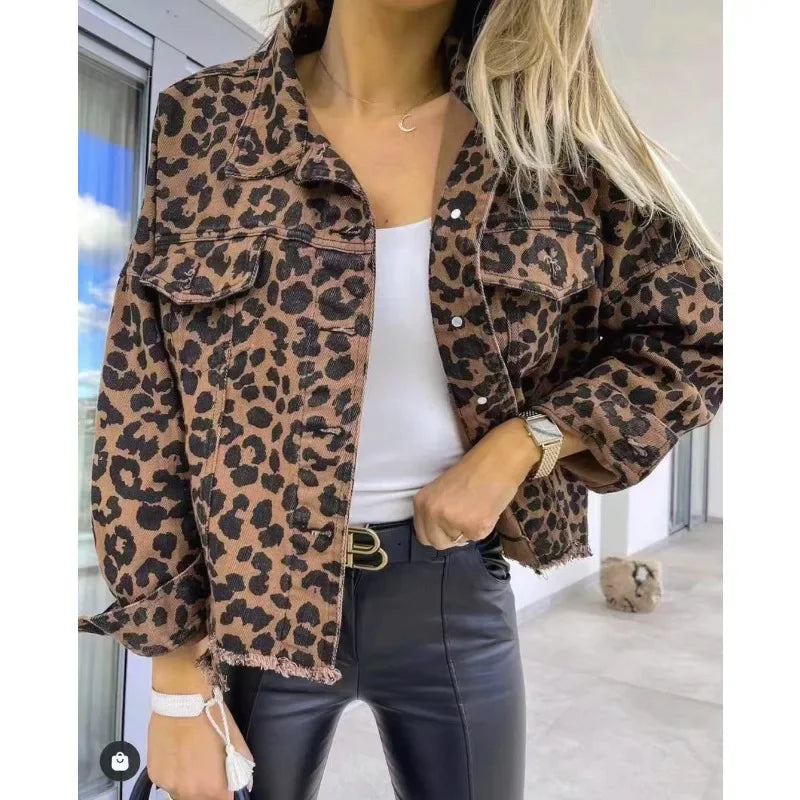 Zoe Spring Leopard Denim Coat – European & American Trendy Style