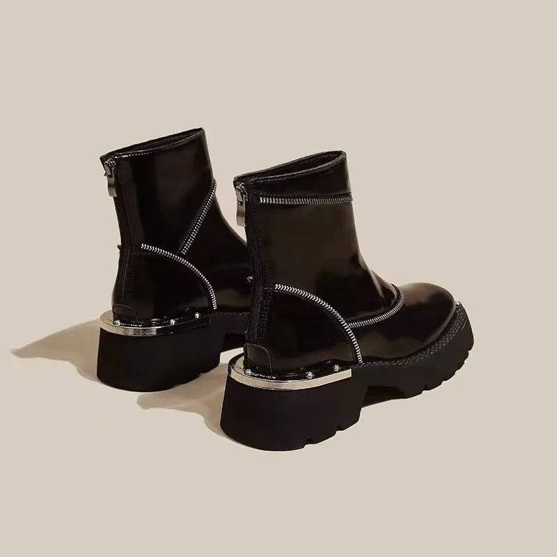 Imogen-High Quality Round Toe Non-Slip Thick Black Boots