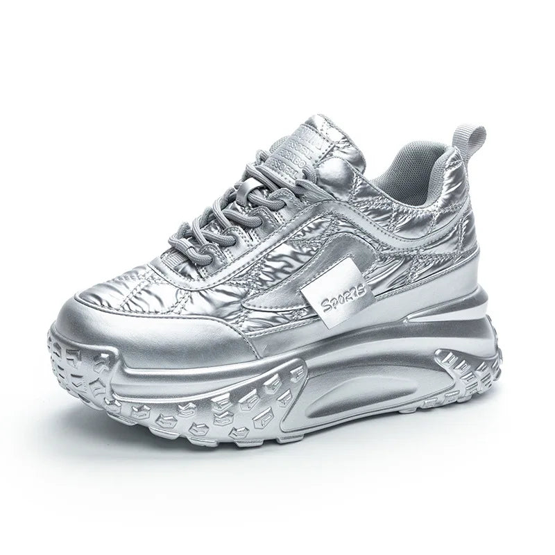 Eden-Autumn Silver Leather Platform Sneakers