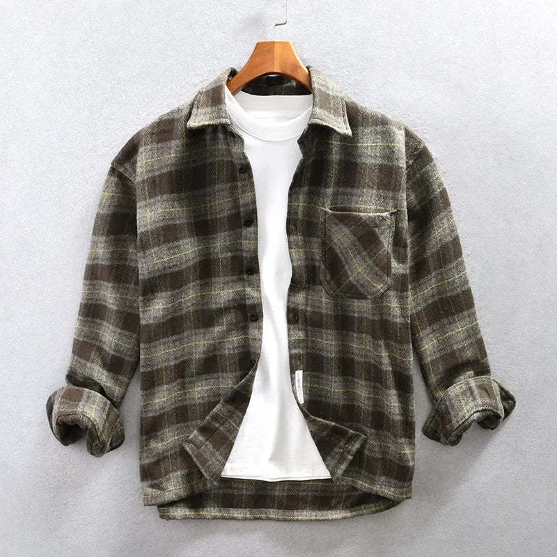 Louie-Fashionable Plaid Loose Fitt Long Sleeve Thickened Shirt Jacket