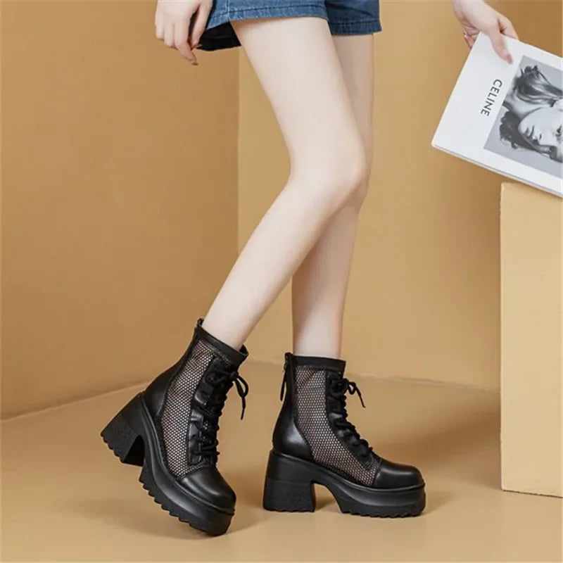 Harper-Genuine Leather Mesh Breathable Ankle  Boots