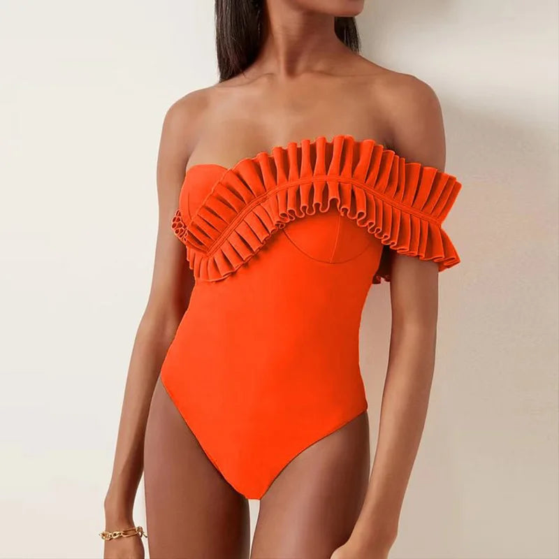 Millie-Yellow Ruffle One-Piece Backless Swimsuit