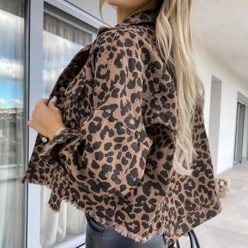 Zoe Spring Leopard Denim Coat – European & American Trendy Style