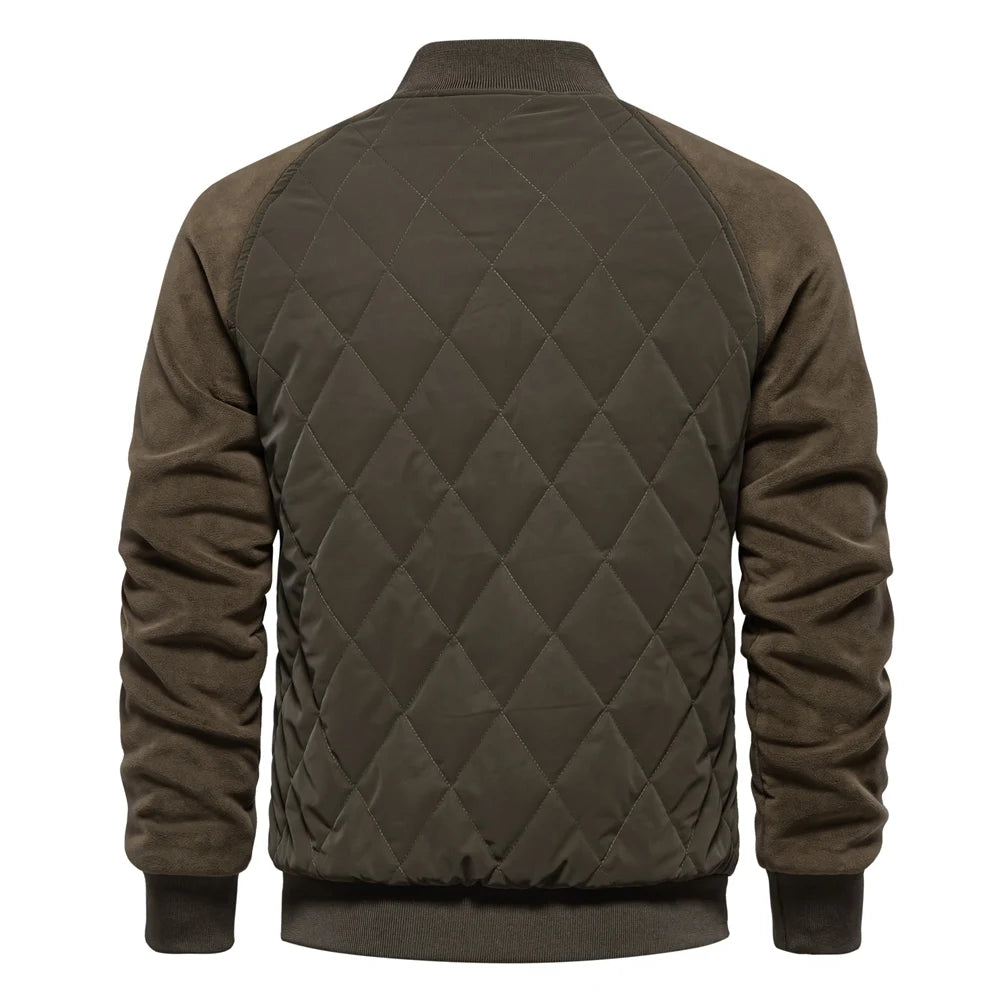 Louie-Patchwork Thick Fleece-Lined Baseball Bomber Jacket