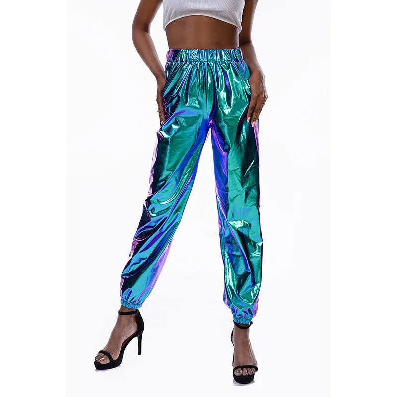 Women's Holographic Nightclub Dance Trousers - Hip Hop DJ Stage Party Pants