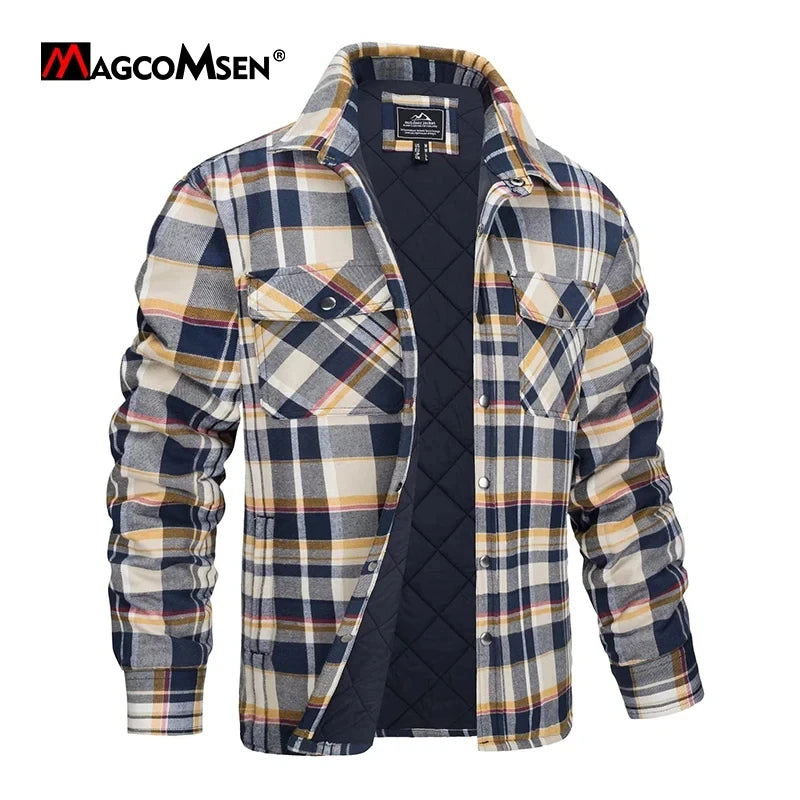 Rory-Warm Thick Cotton Quilted Lined Winter Plaid Flannel Shirt Coat