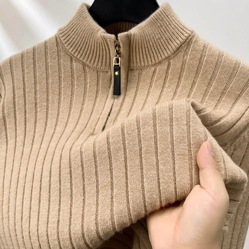 Men's Quarter Zip Sweater - Slim Fit Knitted Turtleneck Pullover Polo