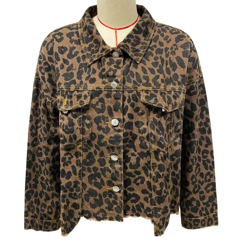 Zoe Spring Leopard Denim Coat – European & American Trendy Style